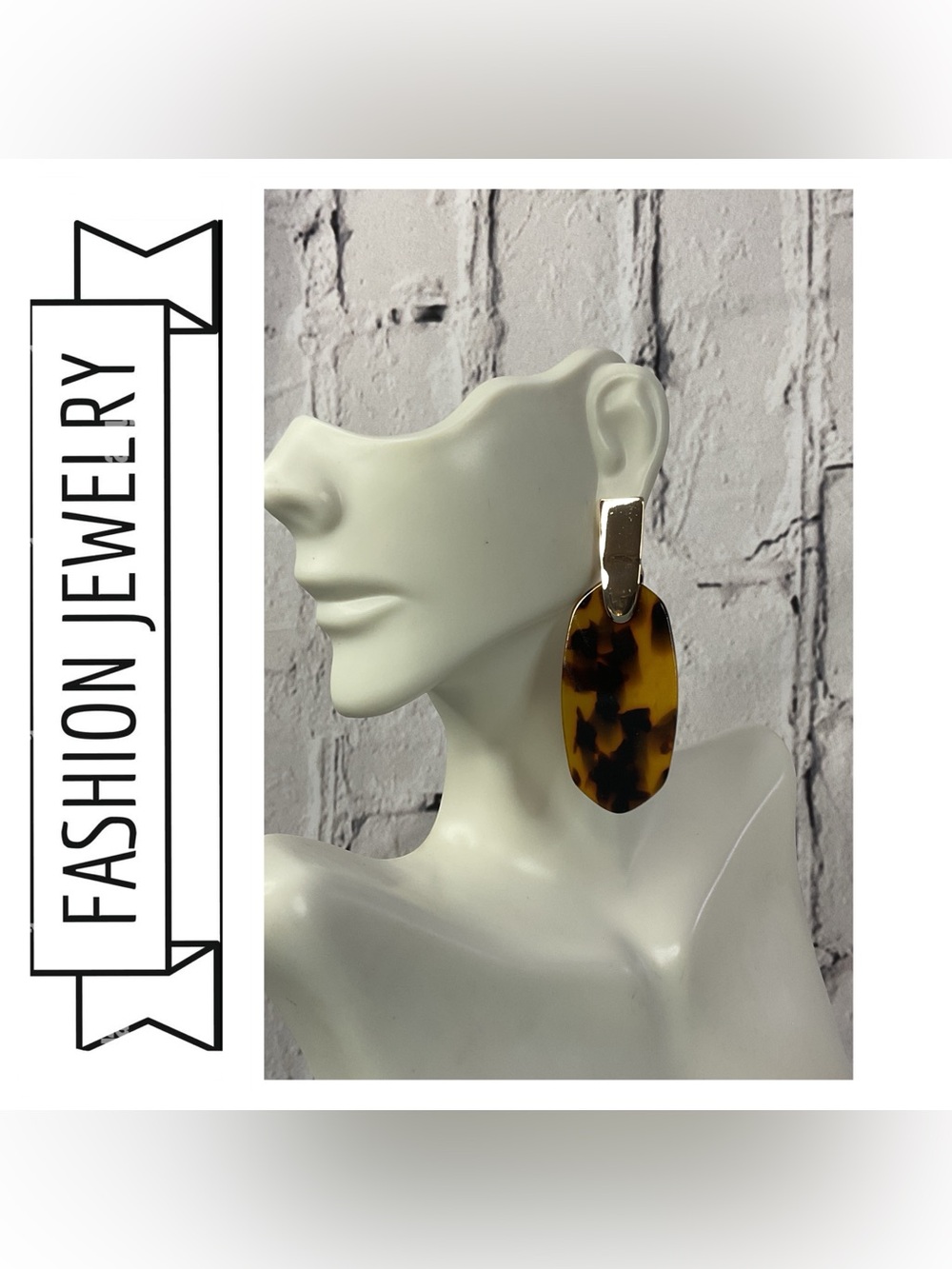 🌟🌟 Tortoiseshell Oval Drop Earrings - Brown Acrylic with Gold Accent